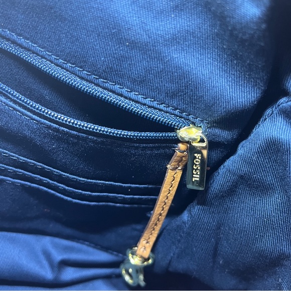 Fossil Hailey Satchel Faux Leather Circle Print Shoulder bag Handbag Purse Blue - Picture 4 of 8